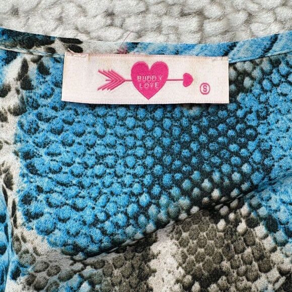 Buddy Love Avril V Neck Blouse Blue Gray Snake Print - Picture 5 of 8
